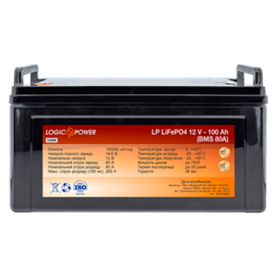 Аккумулятор Lifepo4 12V-100 AH (BMS 80A) пластик