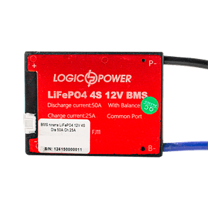 BMS плата LiFePO4 12V 4S Dis 50A Ch 25A