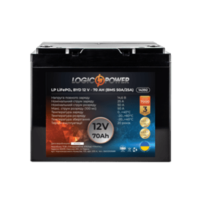 Аккумулятор Lifepo4 BYD 12V-70 AH (BMS 50A/25А) пластик