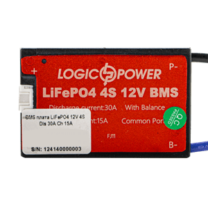 BMS плата LiFePO4 12V 4S Dis 30A Ch 15A