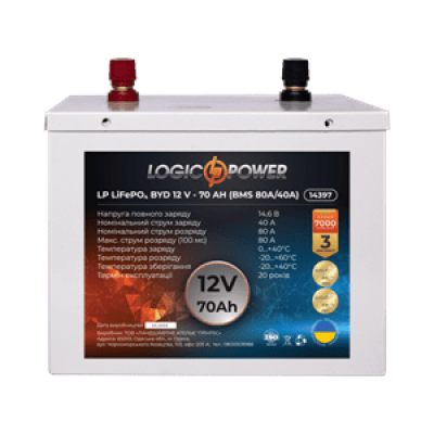 Аккумулятор Lifepo4 BYD 12V-70 AH (BMS 80A/40А) металл