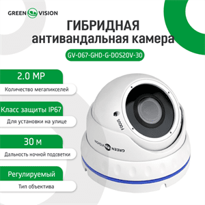 Гибридная антивандальная камера GreenVision GV-067-GHD-G-DOS20V-30