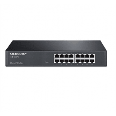 Комутатор POE Mercury S116PS 15 портів POE 100Мбит + 1 порт Ethernet (UP-Link) 100 Мбіт, БП вбудований, кріплення в стійку, BOX (294 * 180 * 44)