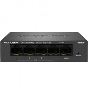 Комутатор POE 48V Mercury MS05CP 4 портів POE + 1 порт Ethernet (Uplink) 10/100 Мбіт / сек, БП в комплекті