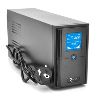 ДБЖ Ritar E-RTM1200 (720W) ELF-D, LCD, AVR, 3st, 3xSCHUKO socket, 2x12V7Ah, metal Case. Q2 (405*195*285) 10.2 кг (340*120*190)