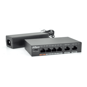 Комутатор POE Dahua DH-PFS3006-4ET-60 з 4 портами POE 100Мбит + 2 порта Ethernet (UP-Link) 100Мбит, корпус - метал, Black, БП в комплекті