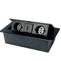 Розетка для підлоги висувна із заземленням J29L, дві розетки + 2 * USB, Input: AC 100-250V 16A, Black