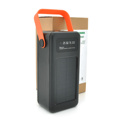 Power bank YM-638CX 60000mAh Solar,flashlight,Input:5V/2.1A(MicroUSB, TypeC, Lightning), Output:5V/2.1A(4xUSB),With 4 owner cable, plastic,Black,BOX
