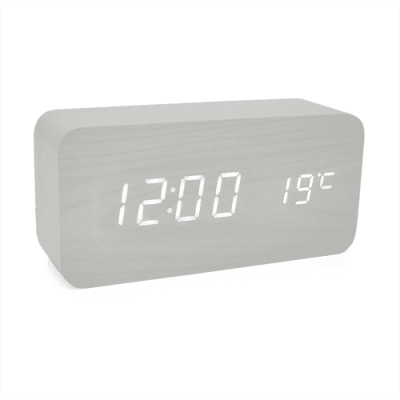 Електронний годинник VST-862 Wooden (White), з датчиком температури, будильник, живлення від кабелю USB, White Light