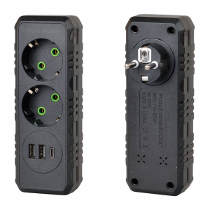 Розетка трійник із заземленням F103-Black, 2 розетки+2USB+1Type-C, 2500W, 10A, 110-250V~Max, Blister