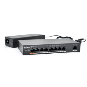 Комутатор POE Dahua DH-PFS3009-8ET-96 48V з 8 портами POE 100Мбит + 1 порт Ethernet (UP-Link) 100Мбит, корпус - метал, Black, БП в комплекті + кабель живлення