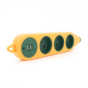 Колодка для подовжувача 3 гнізда + 2USB без заземлення 16A 220V, Orange, Q100
