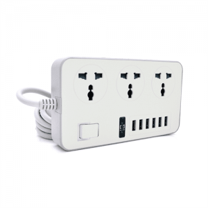Мережевий фільтр ТВ-Т09, 3 розетки + 6 USB, 2 м, перетин 3х0,75мм, 3000W, White-grey, Box