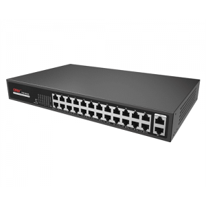 24х портовий PoE комутатор ONV-H1024PLS 24 порти РоЕ 100 Мбіт + 2 Uplink 1000 Мбіт, до 250м, IEEE802.3af/at, загальна потужність 250Вт