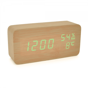 Електронний годинник VST-862S Wooden (Green), з датчиком температури та вологості, будильник, живлення від кабелю USB, Green Light