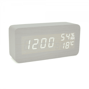 Електронний годинник VST-862S Wooden (White), з датчиком температури та вологості, будильник, живлення від кабелю USB, White Light