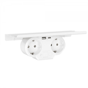 Розетка двійник із заземленням HHT609W, USB+Type-C, 4А, зашита від перевантаження, підставка під телефон, White