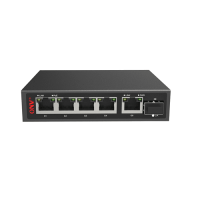 4х портовий PoE Full Gigabit комутатор ONV-POE33108PFG, 4xPoe1000Мбіт + 2х1000 Мбіт + 1хSFP 1000Мбіт, до 250м, IEEE802.3af/at, потужність 65Вт