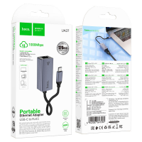 Контролер HOCO UA37 USB 3.0 to Ethernet - Мережевий адаптер 10/100/1000Mbps з дротом, Black, Blister Q100