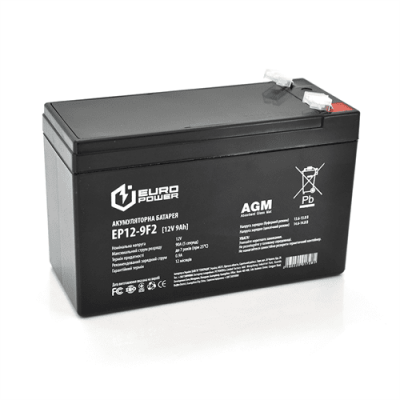Акумуляторна батарея EUROPOWER AGM EP12-9F2 12 V 9Ah ( 150 x 65 x 95 (100) ) Black Q10