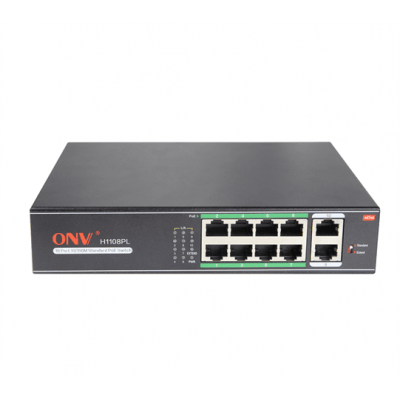 8ми портовий PoE комутатор ONV-H1108PLS, 8хРоЕ 100 Мбіт + 2х100 Мбіт до 250м, IEEE802.3af/at, загальна потужність 120 Вт