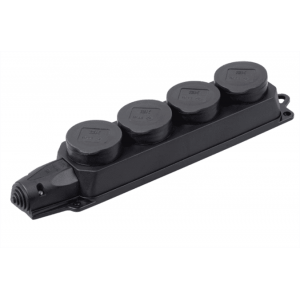 Колодка PiPo PP / SP-4/44 / 16B, 16А, 220-240В, IP44, з заглушкою, із заземленням 4 гнізда, каучук, чорний, Q10