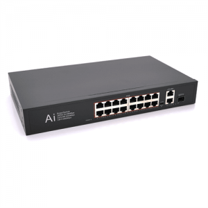POE комутатор Merlion 16 POE 10/100 + 1 Single Fiber Tx 1310nm 20km + 2 RJ45 10/100/1000 + вбудований блок живлення 52V 4.8A