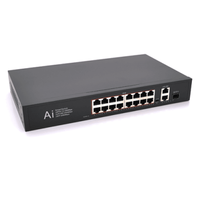 POE комутатор Merlion 16 POE 10/100 + 1 Single Fiber Tx 1310nm 20km + 2 RJ45 10/100/1000 + вбудований блок живлення 52V 4.8A