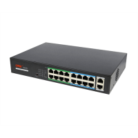 16ти портовый PoE коммутатор ONV-H1016PLS 16 портов РоЕ 100 Мбіт + 2 Uplink 1000 Мбіт, до 250м, IEEE802.3af/at , общая мощность 160Вт