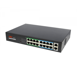 16ти портовый PoE коммутатор ONV-H1016PLS 16 портов РоЕ 100 Мбіт + 2 Uplink 1000 Мбіт, до 250м, IEEE802.3af/at , общая мощность 160Вт