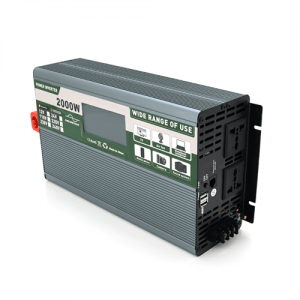 Інвертор напруги Demuda DMDPSW-2000W, 12V/220V, 2000W з правильною синусоїдою, 2 універсальні розетки, 2 USB, Rj 45, клемні дроти, Q6