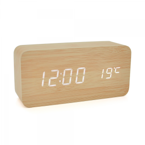 Електронний годинник VST-862 Wooden (Yellow), з датчиком температури, будильник, живлення від кабелю USB, White Light