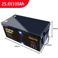 Літій-залізо-фосфатний акумулятор GEAR LiFePO4 25.6V 100AH (BMS-50A/100A), (522x328x218), 20.5kg до 6000 циклів, Q1