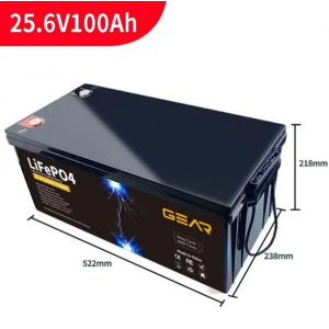 Літій-залізо-фосфатний акумулятор GEAR LiFePO4 25.6V 100AH (BMS-50A/100A), (522x328x218), 20.5kg до 6000 циклів, Q1