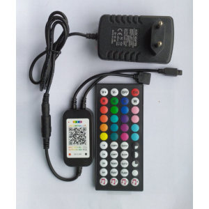 RGB контролер, 5-24В, для 5050 cmd led, блютуз, пульт інфрачервоний, музичний контроль, мобільний телефон, ІЧ-порт, роз'єм RGB-4pin, БЖ DC12В штекер5.5*2.5