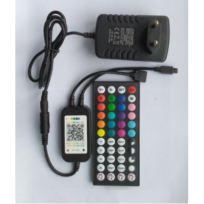 RGB контролер, 5-24В, для 5050 cmd led, блютуз, пульт інфрачервоний, музичний контроль, мобільний телефон, ІЧ-порт, роз'єм RGB-4pin, БЖ DC12В штекер5.5*2.5