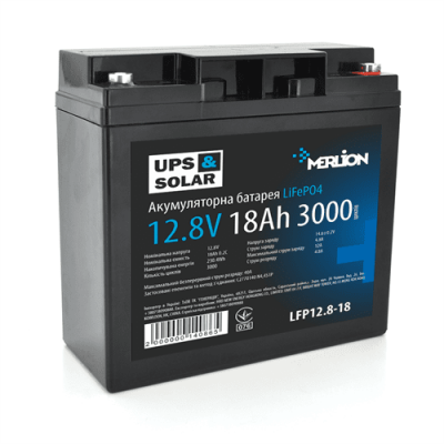 Літій-залізо-фосфатний акумулятор Merlion LiFePO4 12.8V 18AH (4S3P/BMS-20A), (181x77x168) for UPS, 3000 циклів