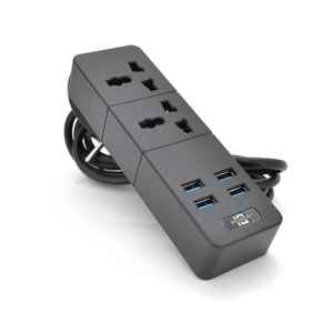 Мережевий фільтр ТВ-Т07, 2 розетки + 4 USB, 2 м, перетин 3х0,75мм, 2500W, Black, Box