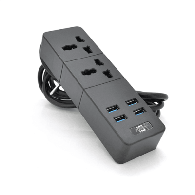 Мережевий фільтр ТВ-Т07, 2 розетки + 4 USB, 2 м, перетин 3х0,75мм, 2500W, Black, Box