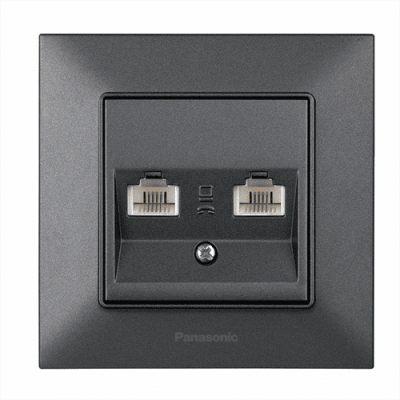 Розетка Panasonic Arkedia Slim комп'ютерна подвійна RJ45 CAT5e, димчаста