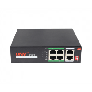 4х портовий PoE комутатор ONV-H1064PLS, 4хРоЕ 100 Мбіт + 2х100 Мбіт до 250м, IEEE802.3af/at, загальна потужність 65Вт