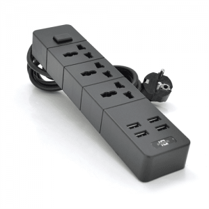 Мережевий фільтр ТВ-Т08, 3 розетки + 4 USB, 2 м, перетин 3х0,75мм, 2500W, Black, Box