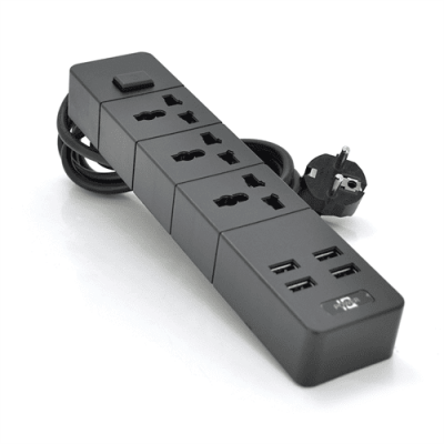 Мережевий фільтр ТВ-Т08, 3 розетки + 4 USB, 2 м, перетин 3х0,75мм, 2500W, Black, Box