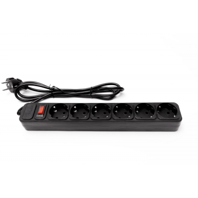 Мережевий фільтр PROLOGIX 075P6-18B, 220В 10А, 6 розеток, 1.8м, чорний, коробка Q40