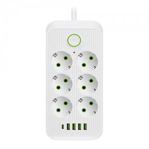 Фільтр F07U, 6 розеток (3 EU+3 Universal) + 4 USB + 1PD, кнопка включення з індикатором, 2 м, 3х0,75мм, 2500W, White, Box