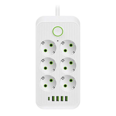 Фільтр F07U, 6 розеток (3 EU+3 Universal) + 4 USB + 1PD, кнопка включення з індикатором, 2 м, 3х0,75мм, 2500W, White, Box