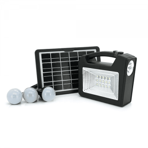 Переносний ліхтар GD-103+ Solar, 1+1 режим, 1+15Led, вбудований аккум-Powerbank 10000mAh, 2USB, 3 лампочки 3W, USB вихід, Black, Box