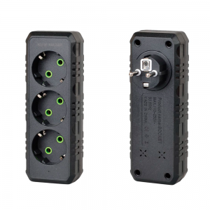 Розетка трійник із заземленням F101-Black, 3 розетки, 2500W, 10A, 110-250V~Max, Blister