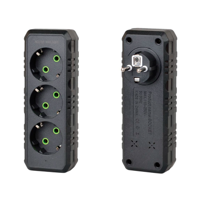 Розетка трійник із заземленням F101-Black, 3 розетки, 2500W, 10A, 110-250V~Max, Blister