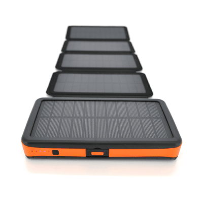 Power bank RH-20000N8, 20000mAh Solar, Flashlight, Input: 5V/1A (microUSB, TypeC), Output: 2х5V/2,1А (2 х USB), PD/QC3.0, rubberized case, Orange, BOX